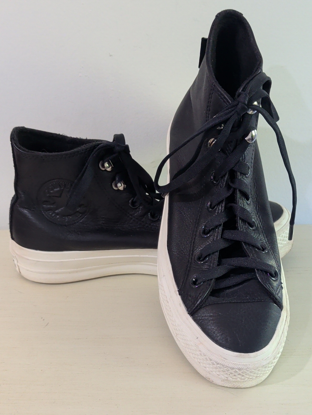 Converse All Star Black Leather High-Top Platform Sneakers Size 6.5 Men's